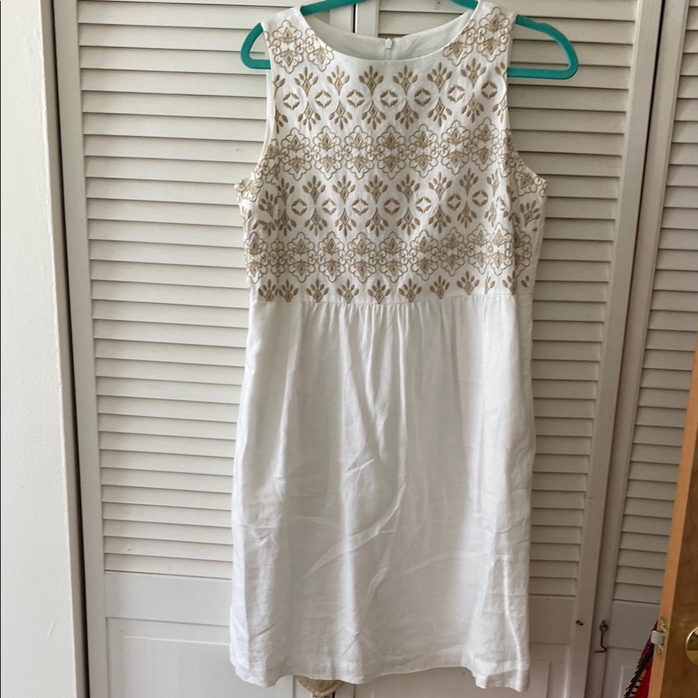 J. Jill White and Tan linen Sleeveless Dress